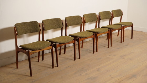 Image 1 of 6 x eetkamerstoelen | Erik Buch | Model 49 | Teak | Opnieuw gestoffeerd