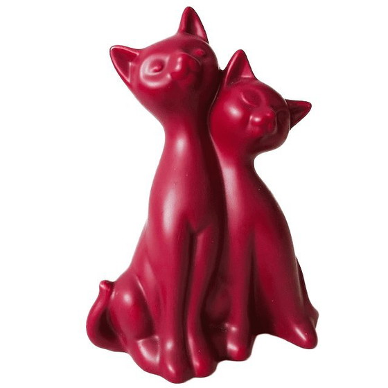 Image 1 of Statuetta vintage Gatto con gattino rosa rosso anni '80