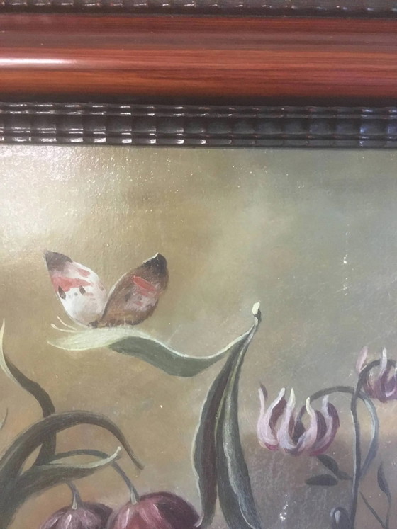 Composición de ramo de flores sobre lienzo 91x71. – Pinturas y dibujos, Wood, Canvas, Vintage (photo 8 of 13)