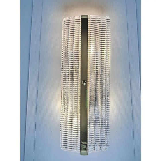 Image 1 of Moderne verchroomde Murano glazen wandlampen, rechthoekig met strass-steentjes – set van 2