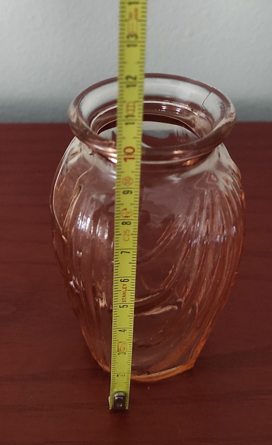 Image 1 of Set of 2 Vintage Art Deco Vases – Rosaline Pressed Glass – France, 1930s