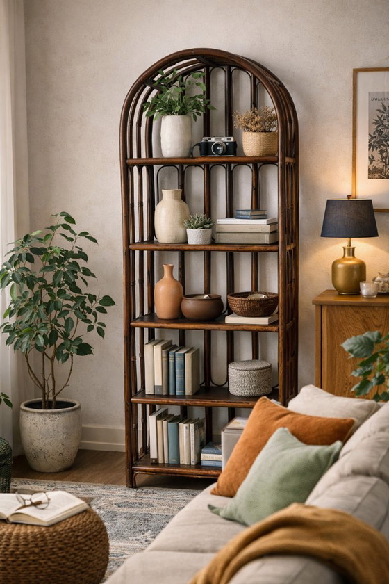 Image 1 of Vintage rattan freestanding shelf