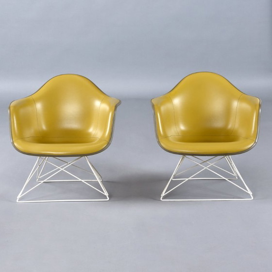 Image 1 of Pair of Eames for Herman Miller LAR Shell Chairs with Yellow Naugahyde Pads