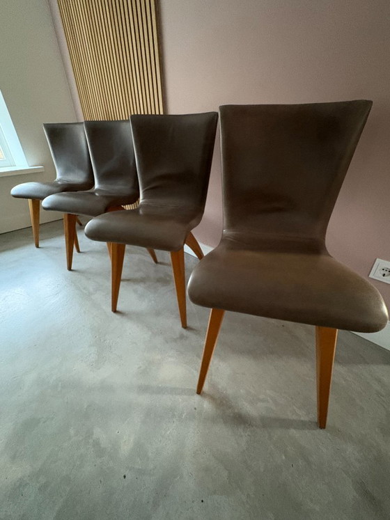 Set Van 4 G. Van Os Culemborg Dining Chairs – Eetkamerstoelen, Wood, Leather (photo 12 of 15)