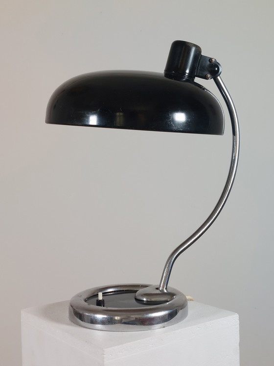 Image 1 of Seltene schwarze verchromte Bauhaus Schreibtischlampe Tischleuchte