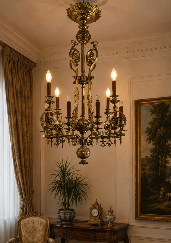 Antieke Messing Massieve Kroonluchter – Gold, Brass (photo 3 of 5)