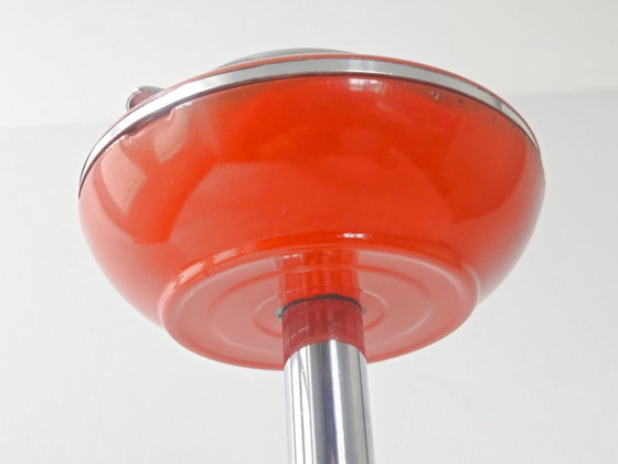Image 1 of Cendrier Sur Pied Vintage 1970 En Metal Laque Orange & Chrome 70s Space Age