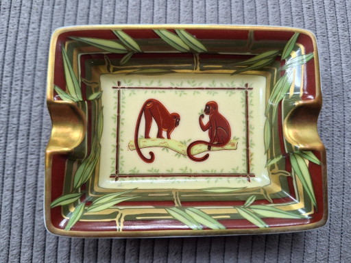 Hermès Monkeys Bamboo Petit Cendrier Vide-Poche en Porcelaine Imprimée