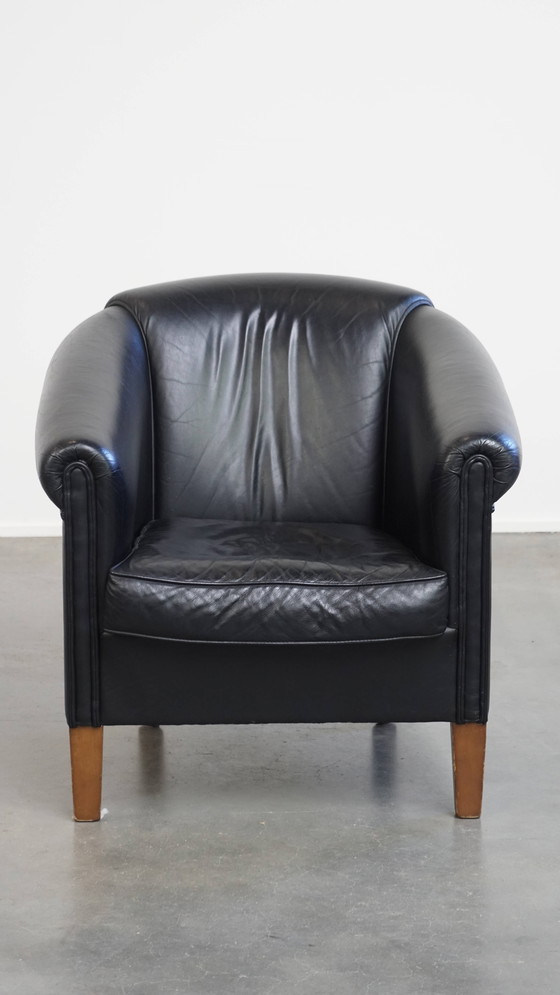 Image 1 of Black Beef Leather Club Chair in English Style