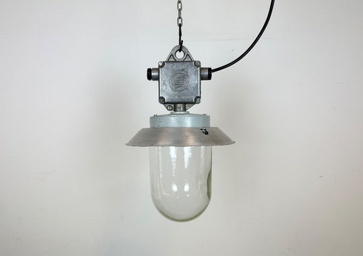 Industrial Aluminium Light with Clear Glass Cover from Elektrosvit, 1970s