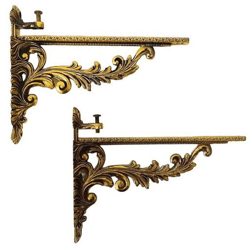 Soportes de estante italianos de latón vintage de mediados de siglo, estilo barroco Hollywood Regency, para videograbadora