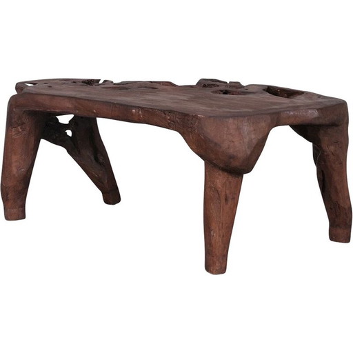 Vintage massief houten primitief bijzettafeltje, Frankrijk 1980