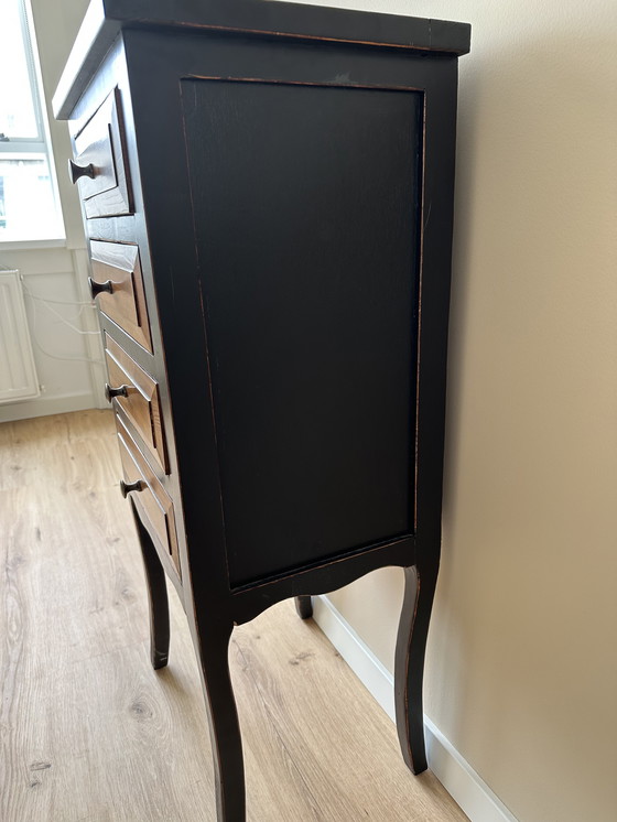 Image 1 of Cómoda/vestidor delgado negro y marrón estilo Luis XVI