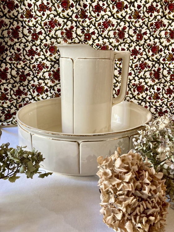 Image 1 of Sarreguemines earthenware washbasin and jug