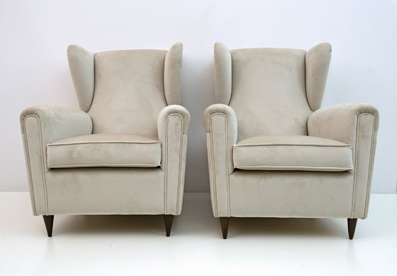Image 1 of Gio Ponti zugeschriebene Mid-Century Modern Italienische Samt-Sessel, 1950er Jahre, Paar