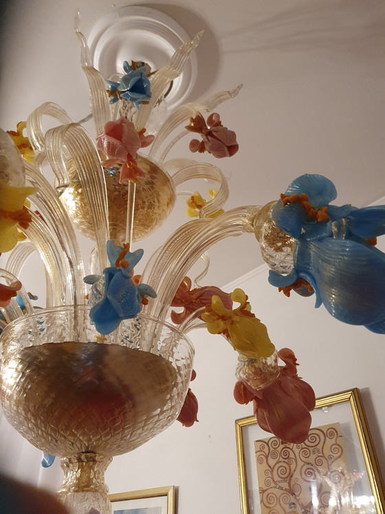 Image 1 of 6-Arm Murano Glass and Glass Paste Chandelier