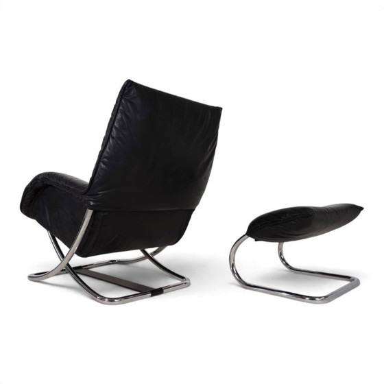 Poltrona lounge in pelle WK Möbel con pouf di Robert Haussmann, 1970 – Poltrone (photo 2 of 20)