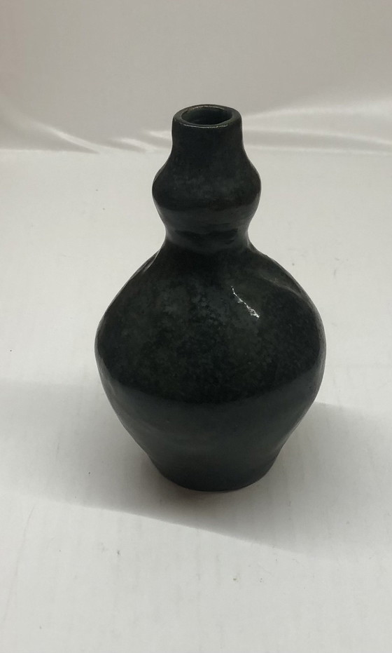 Image 1 of Vintage Blue Ceramic Vase Signed AP