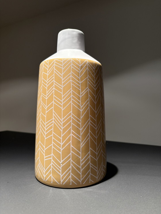 Image 1 of Decorative vase in ochre yellow with striped pattern