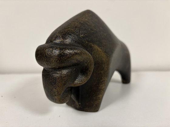 Image 1 of vintage EISENWERK RÖDINGHAUSEN metalen/gietijzeren , stijlvolle brutalistische stier, jaren 1970