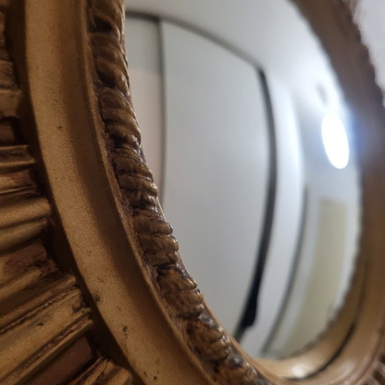 Image 1 of Grote spiegel met zonnestralenmotief, gouden heksenoog, vintage