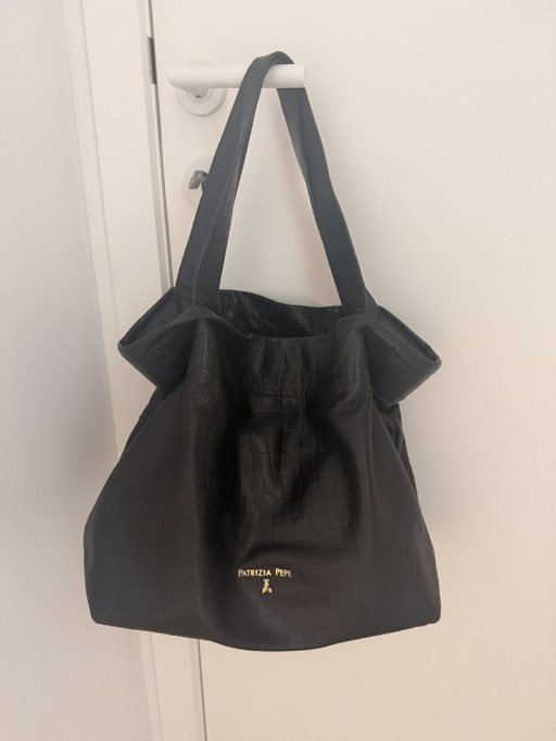 Bolso de compras Patrizia Pepe de piel negra – Bolso grande – Con relieve de cocodrilo – tote tassen (photo 2 of 15)