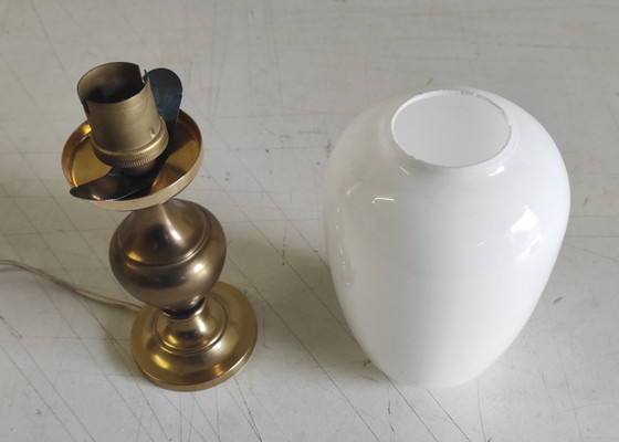 Image 1 of Table lamp in brass with opaline glass globe - mid-20th century