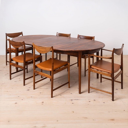 Torbjørn Afdal Darby eethoek met zes stoelen en uitschuifbare tafel, Noorwegen, jaren 60