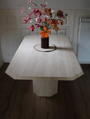 Vintage Travertine Dining Table With Faceted Edge