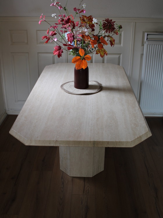 Image 1 of Vintage Travertine Dining Table With Faceted Edge