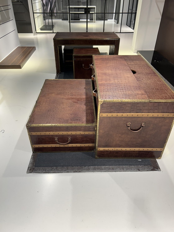Image 1 of Exclusive Leather Trunk Tables – Genuine Leather with Crocodile Print – Boutique Luxury Set