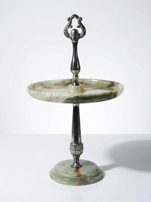 Rare display stand in green onyx and silver-plated metal, Italy, vintage 1935-1955