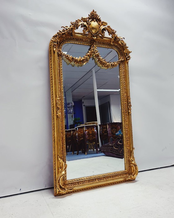 Miroir Baroque Doré avec Guirlande Florale – Green Square, Wood, Vintage (photo 9 of 10)