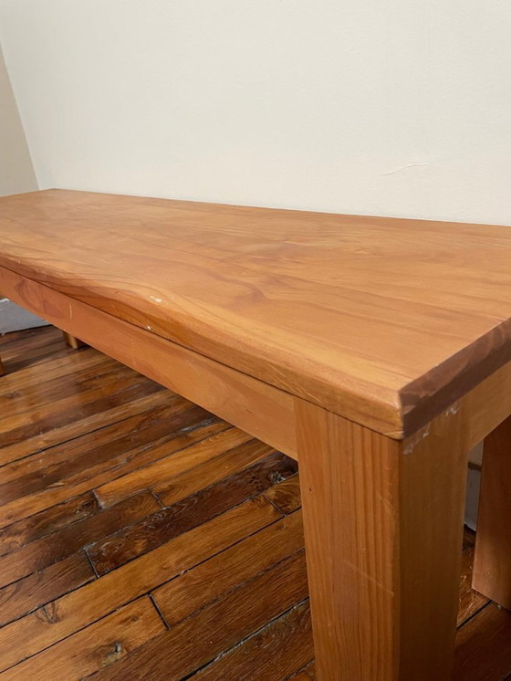 Image 1 of Massief grenen bank, honingkleurige wasafwerking, 140x38x45 cm, vintage eetkamerbank