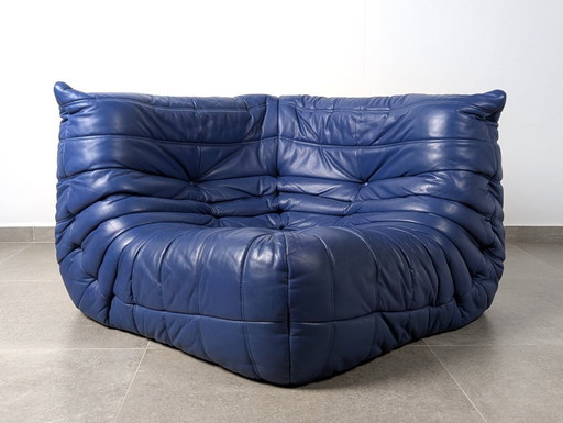 Michel Ducaroy Ligne Roset Ecksofa aus blauem Togo-Leder, Frankreich, 1980er Jahre