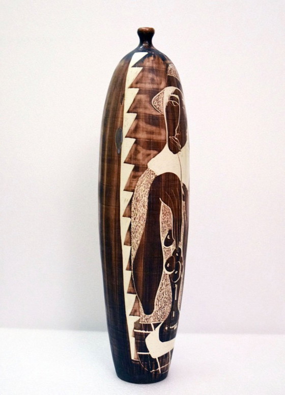 Image 1 of Large Ceramic Vase with Engraved Decoration from Faenza, 1970s
