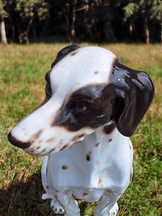 Sculpture de chien en céramique, blanc et marron, Porcelaine, Hollywood Regency (photo 7 sur 8)