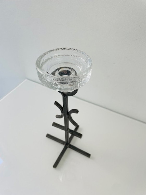 Image 1 of Rare vintage Brutalist candlestick – wrought iron & glass