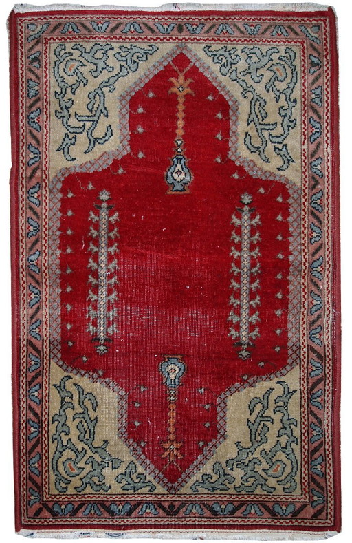 Handgemaakt antiek Turks Konya-tapijt 69 cm x 108 cm (2,9' x 3,5') jaren 1920 - 1C500