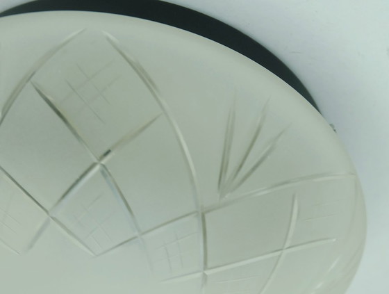 Image 1 of small CEILING FIXTURE or sconce 70s etched glass geometric pattern