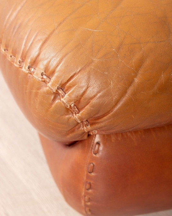 Image 1 of Vintage 70s Leather Pouf Footrest Mod. "Sapporo" Design Mobil Girgi