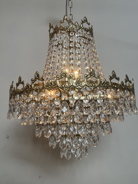 Image 1 of Xl chandelier crystal pendants bronze frame vintage