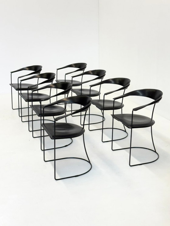 Set di 8 Sedie da pranzo Vintage Arrben Ursala in pelle nera – Leather (photo 2 of 17)
