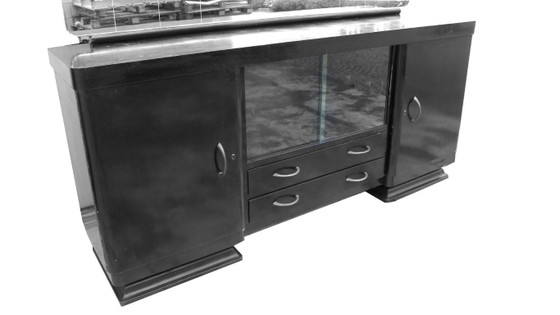 Paire de Buffets bas Art Déco laqués noirs, Bar, attribués à Borsani Osvaldo (années 1930) (photo 8 of 10)