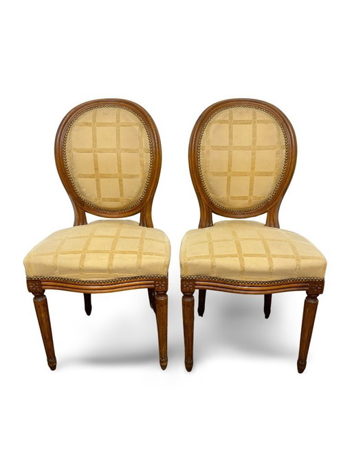 2x Louis XVI Medallion Chairs - XIXth century - Cream/honey color