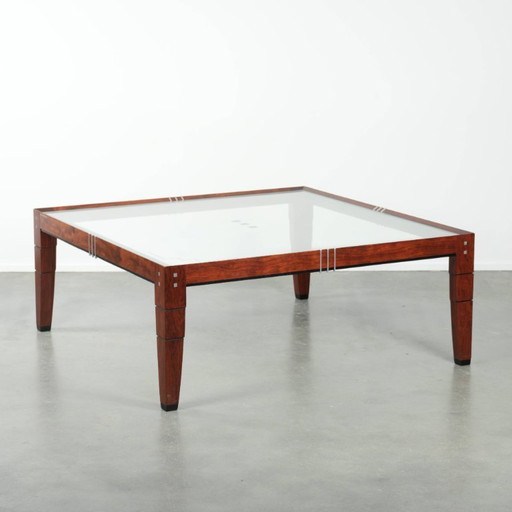 Vierkante Art Deco design salontafel van Schuitema uit de Decoforma serie met een glazen blad