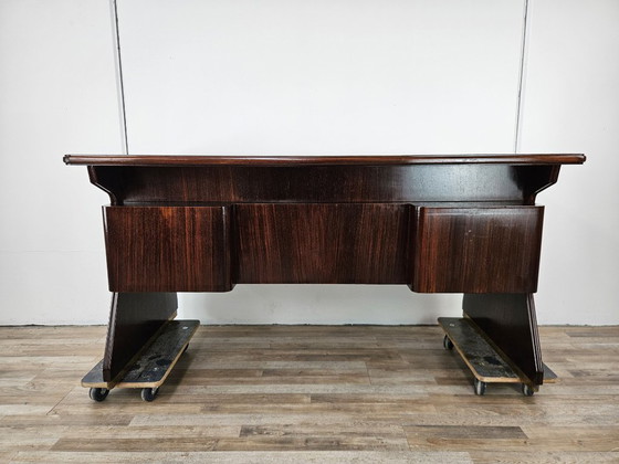 Image 1 of Art Decò bureau in exotisch hout, glas en messing