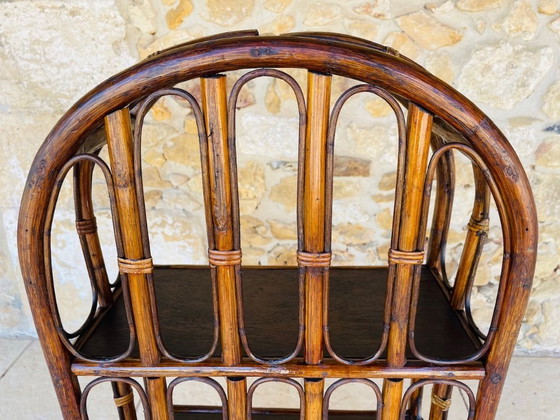 Image 1 of Vintage plank van bamboe en rotan met 2 verdiepingen en opbergruimte, jaren 1960