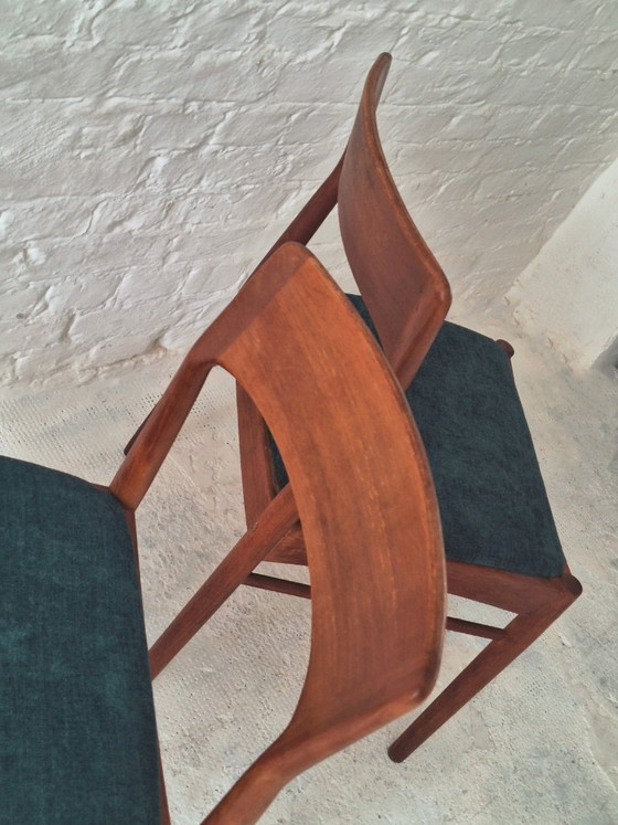 Paire de Chaises de salle à manger en Teck Henning Kjaernulf, Danemark années 1960, Korup Mobler, Textile (photo 13 sur 14)