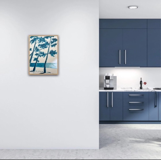 Image 1 of Inchiostro blu cinese su carta naturale. Dimensioni 30x40 cm.